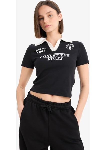 Coool Fitted Polo Yaka Baskılı Ribana Kısa Kollu Tişört E7443AX25SP