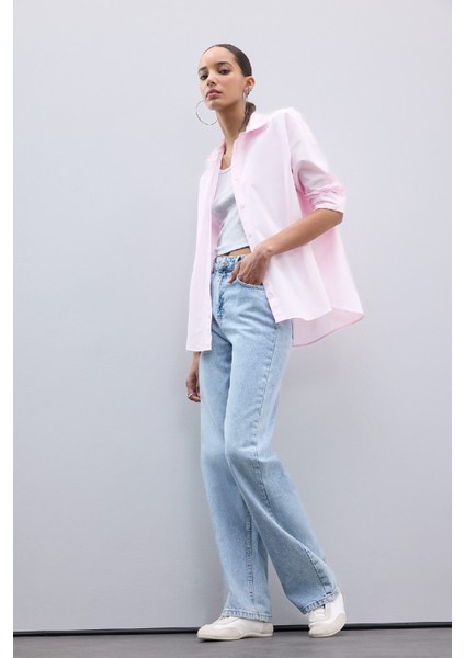 Oversize Geniş Kalıp Basic Düz Oxford Uzun Kollu Gömlek C4597AX25SP
