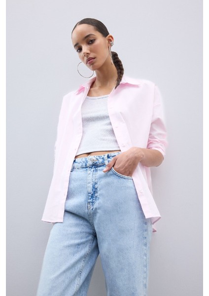 Oversize Geniş Kalıp Basic Düz Oxford Uzun Kollu Gömlek C4597AX25SP