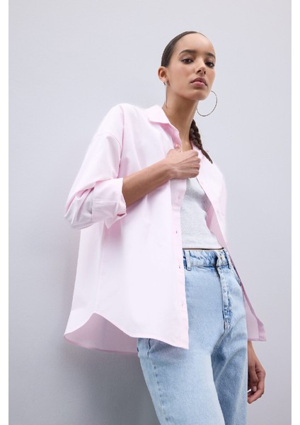 Oversize Geniş Kalıp Basic Düz Oxford Uzun Kollu Gömlek C4597AX25SP
