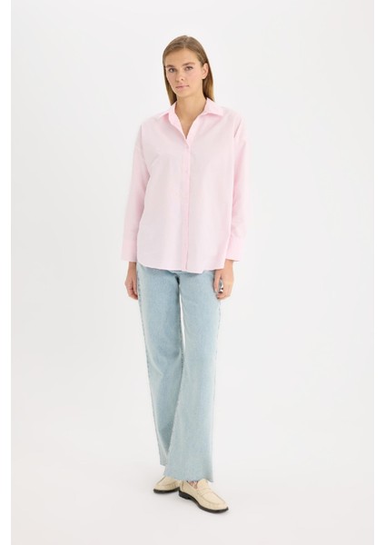 Oversize Geniş Kalıp Basic Düz Oxford Uzun Kollu Gömlek C4597AX25SP