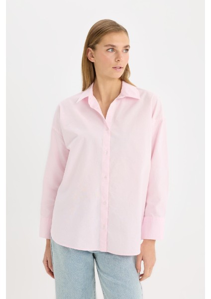 Oversize Geniş Kalıp Basic Düz Oxford Uzun Kollu Gömlek C4597AX25SP