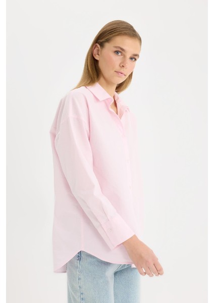 Oversize Geniş Kalıp Basic Düz Oxford Uzun Kollu Gömlek C4597AX25SP
