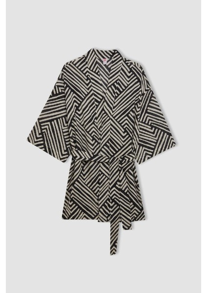 Desenli Pamuklu Kimono-Fall in Love D0453AX24SM