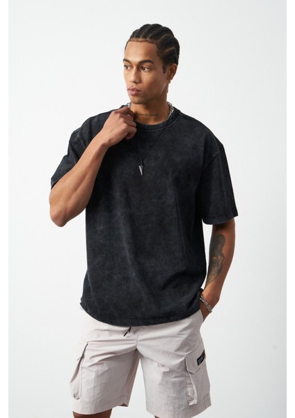 Efektli Yıkamalı Boxy Fit Premium T-Shirt
