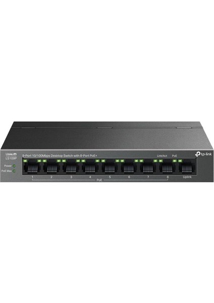 Tp-Lınk LS109P 8 Port 10/100 +1 Port RJ45 Uplınk 63W 250 Metre Poe Mesafe Metal Kasa Swıtch