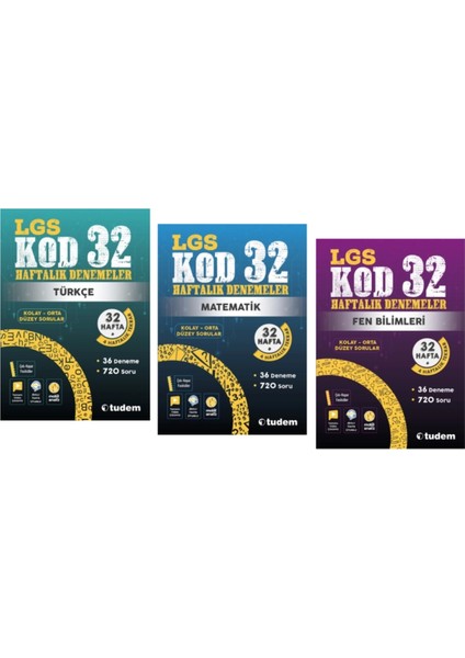 Tudem Yayınları 8.sınıf Lgs Kod 32 Türkçe - Matematik - Fen Bilimleri Haftalık Deneme