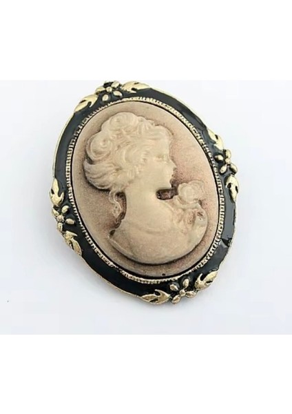 Vintage Lady Büst Broş 4x3.3 cm