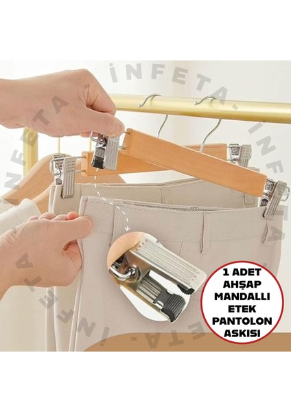 1 Adet Elbise Askısı Ahşap Mandallı Kıyafet Askısı -Etek Askısı Mandallı Pantolon Askısı