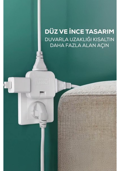 Katlanabilir 3 Girişli Çoklu Priz Adaptörü