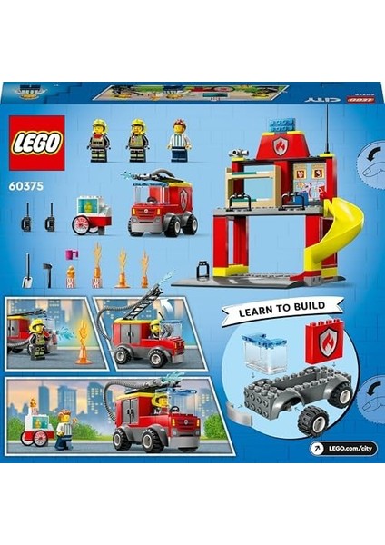 City Itfaiye Merkezi ve Itfaiye Kamyonu 60375-4 Yaş ve Üzeri Için 3 Minifigür Içeren Eğlenceli Bir Başlangıç Oyuncak Yapım Seti (153 Parça)