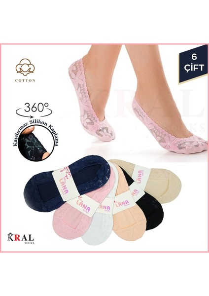 Kadın Çorap (6 Çift) Clara Model Renkli Pamuklu Terletmez Babet Çorap Seti