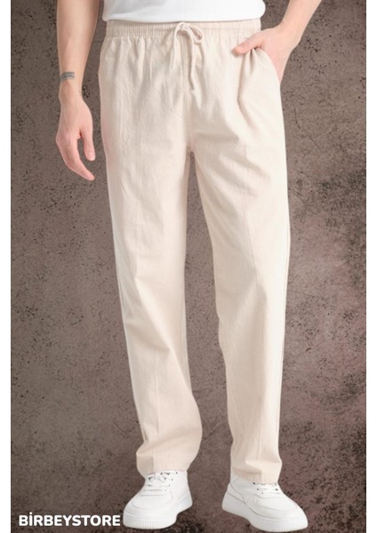 Yazlık Keten Pantolon Ham Bez Eşofman Beli Lastikli Unisex Rahat Kalıp Hambez Büyük Beden Alt Eşofman %100 Pamuk