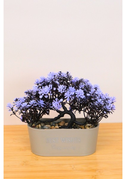 Dekoratif Kayık Saksılı Yapay Çiçekli Ağaç Lila 17 cm EVA-5830 C1-1-423