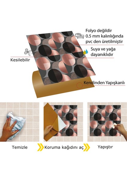 Kendinden Yapışkanlı Koyu Yuvarlak Desenli Pvc Karo 30X30 cm (33 Adet) 3 m2