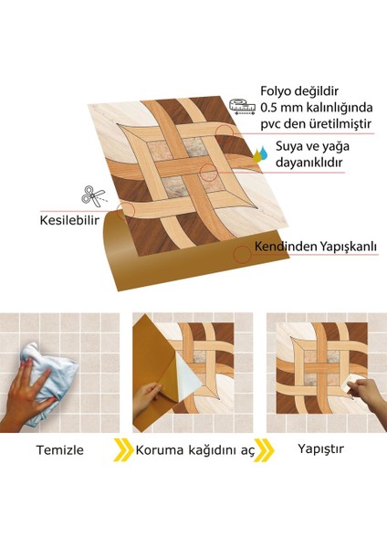 Kendinden Yapışkanlı Ahşap 010 Desenli Pvc Karo 30X30 cm (33 Adet) 3 m2