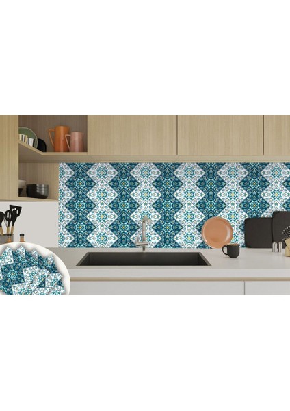 Kendinden Yapışkanlı Turkuaz Çiçek Desenli Pvc Karo 30X30 cm (33 Adet) 3 m2