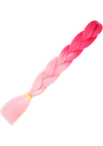 Simli Koyu Pembe - Pembe - Şeker Pembesi Ombreli Örgülük Saç 100 gr