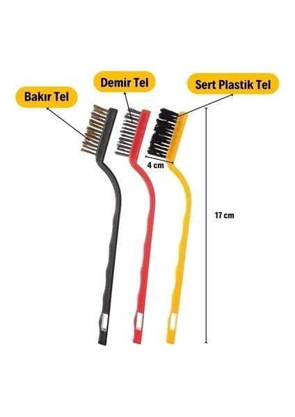 Buffer® 3 Lü Detaylı Temizlik Bakır,demir ve Sert Plastik Tel Fırça indirimleri