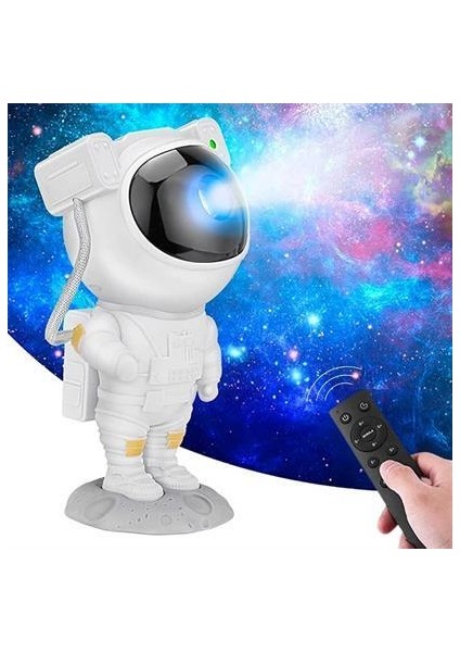 Uzaktan Kumandalı ve Zamanlayıcılı Farklı Renk Işık Modlu Astronot Projektör Gece Lambası