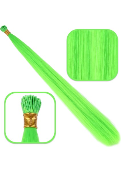 Fiber Sentetik Boncuk Kaynaklık Renkli Saç - Neon Yeşil - 100 Adet Yeni