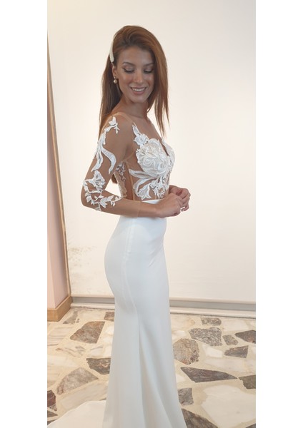 Tasarım Güpür Detaylı Beyaz Maxi Nikah& After Party&gelinlik indirimleri