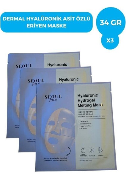 Seoulface Hyalüronik Asit Hydrojel Şeffaflaşan Eriyen Maske 34g 3 Adet