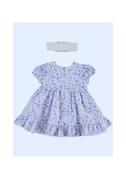 Mavi Beyaz Çiçek Desenli Saç Bantlı Bebek Elbisesi fiyatları