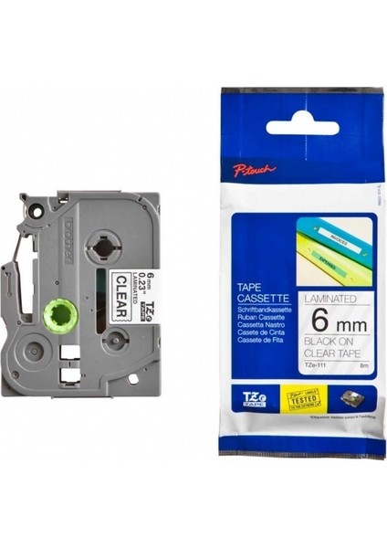 Tonersepeti Brother P-Touch TZE-111 Şeffaf Üzerine Siyah Laminasyonlu Etiket