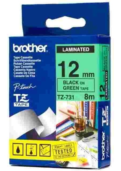Tonersepeti Brother TZ-731 Yeşil Üzerine Siyah Etiket 12MM