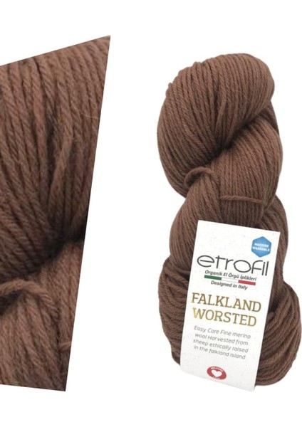 Falkland Worsted %100 Merino Yün Doğal ve Yumuşak 100 gr Kahverengi İplik