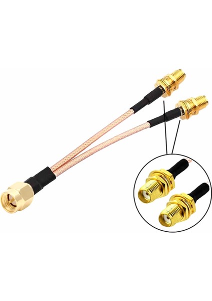 Y Tip RG316 15CM 1x Sma Erkek 2x Sma Dişi Kablo Rf Uzatma Kablosu Altın Kaplama Soket 0-6ghz Wi-Fi Anten Fpv Lora Helium Router Modem Koaksiyel Gps Gsm Gprs