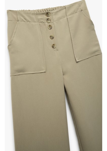 Modal Karışımlı Düğmeli Cepli Geniş Paça Pantolon modelleri
