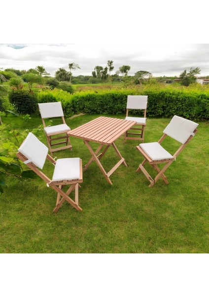 Katlanır Ahşap Bistro Set Bahçe Takımı 4 Sandalye 1 Masa Set Minder Hediyeli