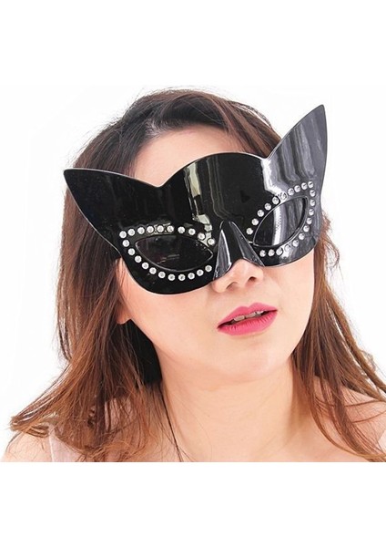 Siyah Renk Siyah Camlı Kedi Şekilli Parti Gözlüğü 20 x 11 cm (4887)