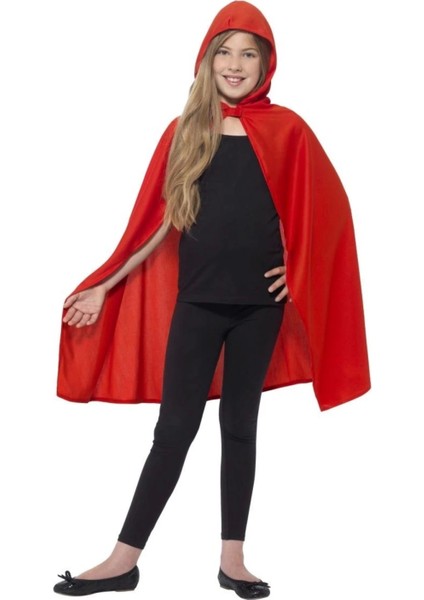 Kırmızı Renk Kapşonlu Kumaş Pelerin 90 cm (4887)