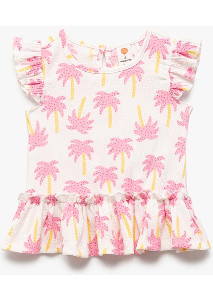 Fırfır Detaylı Kolsuz Bisiklet Yaka Baskılı Atlet