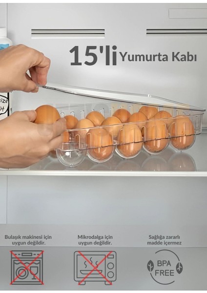 15'li Kapaklı Yumurta Kabı Darbeye Karşı Dayanıklı Yumurtalık Bpa Free Buzdolabı Organizeri Düzenleyici
