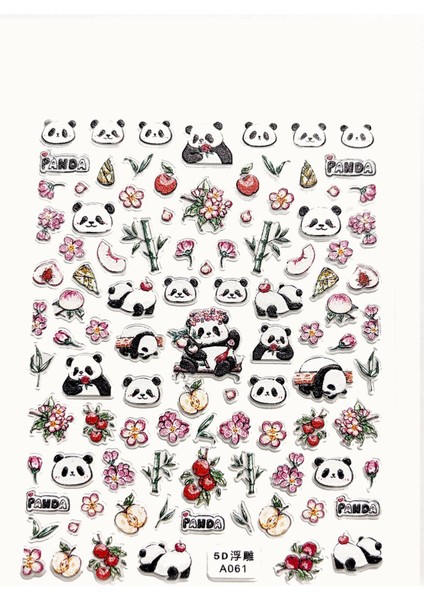 Panda Ve Çiçek Desenli Tırnak Süsü Tırbak Sticker