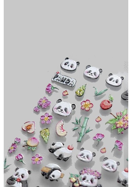 Panda Ve Çiçek Desenli Tırnak Süsü Tırbak Sticker fırsatları