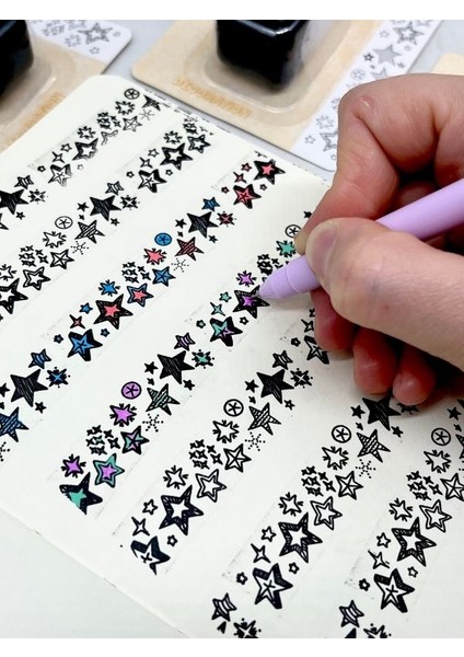 Boyanabilir Süsleme Bandı Yıldız Desenli Damga /mühür/kaşe/kitap Mühür/stamp/seal modelleri