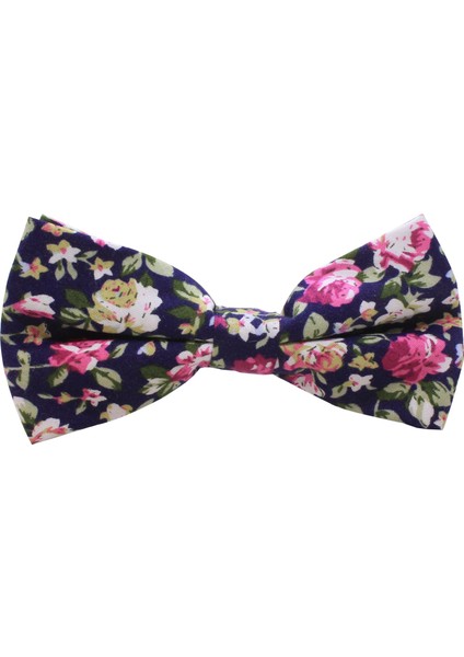 Çiçek Desenli Lacivert Papyon