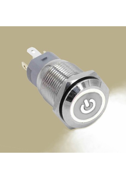 16mm Metal Buton Beyaz Power Sembol Led Işıklı Panel Montaj Düz Kafa Kilitlemeli DC 6A 12V IP67 Su Geçirmez Düğme Başlatma Kontrol Otomasyon Araba Makina Bilgisayar fırsatları