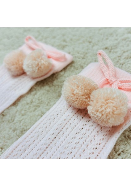 Kız Çocuk Ponponlu Diz Altı Çorap 2 çift