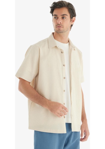 Erkek Preimum Keten Kısa Kol Bej Gömlek C8T3N7O04