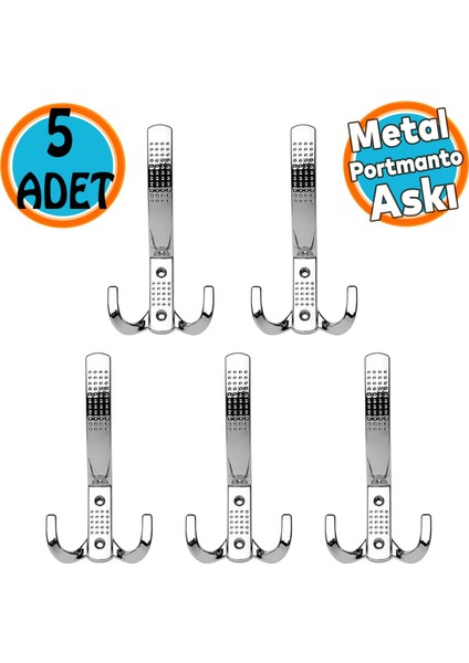 (5 Adet) Metal Krom Portmanto Mobilya Vestiyer Duvar Dolap Elbise Kıyafet Askısı Askılığı Askılık