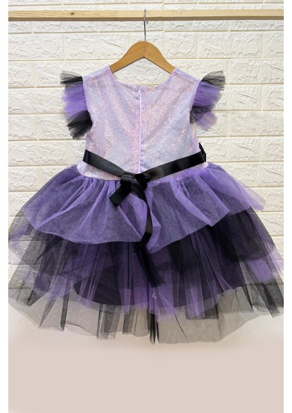 Kız Çocuk Abiye Karakter Baskılı Fiyonklu Tüllü Fırfırlı D19 fiyatları