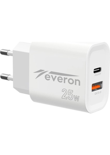 25 W Huawei Mate 9 Ile Uyumlu Hızlı Şarj Adaptörü – Pd + Standart USB Çıkışlı EVR-023