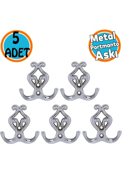 Metal Askı Vestiyer Duvar Dolap Elbise Askısı Krom Renk Mobilya Kapı Askılığı Aparatı 5 Adet