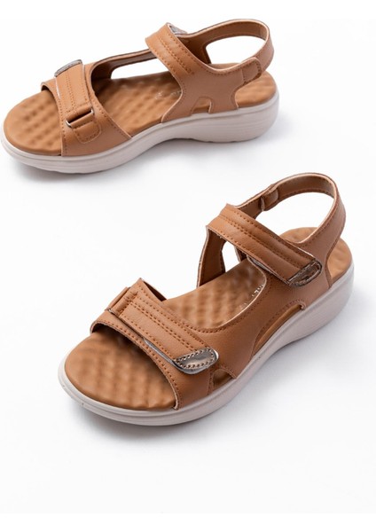 DM-363 Taba Baret Cırtlı Dikişli Günlük Kadın Sandalet modelleri